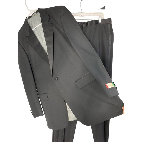Bellagio Mens Black Tuxedo Suit 2-Piece 44L / 39W Wool Blend Wedding Prom 8077 - Picture 4 of 14